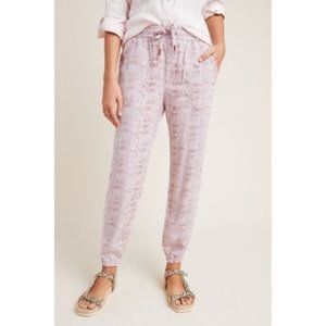 ANTHROPOLOGIE Pink Orana Snake Print Pull On Dressy Joggers Large Pockets EUC